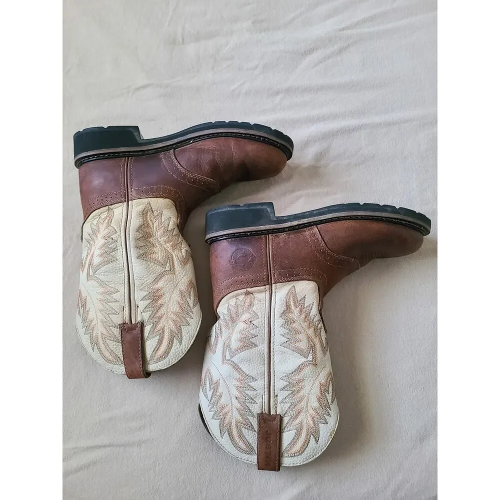 Justin WK4660 Stampede Brown Tan Leather Western Work Boots Men’s Size 7D